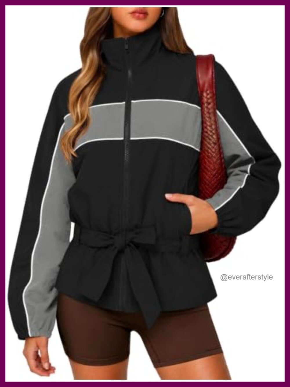 Women's Lightweight Windbreaker Jacket Water-Repellent Belted Raincoat